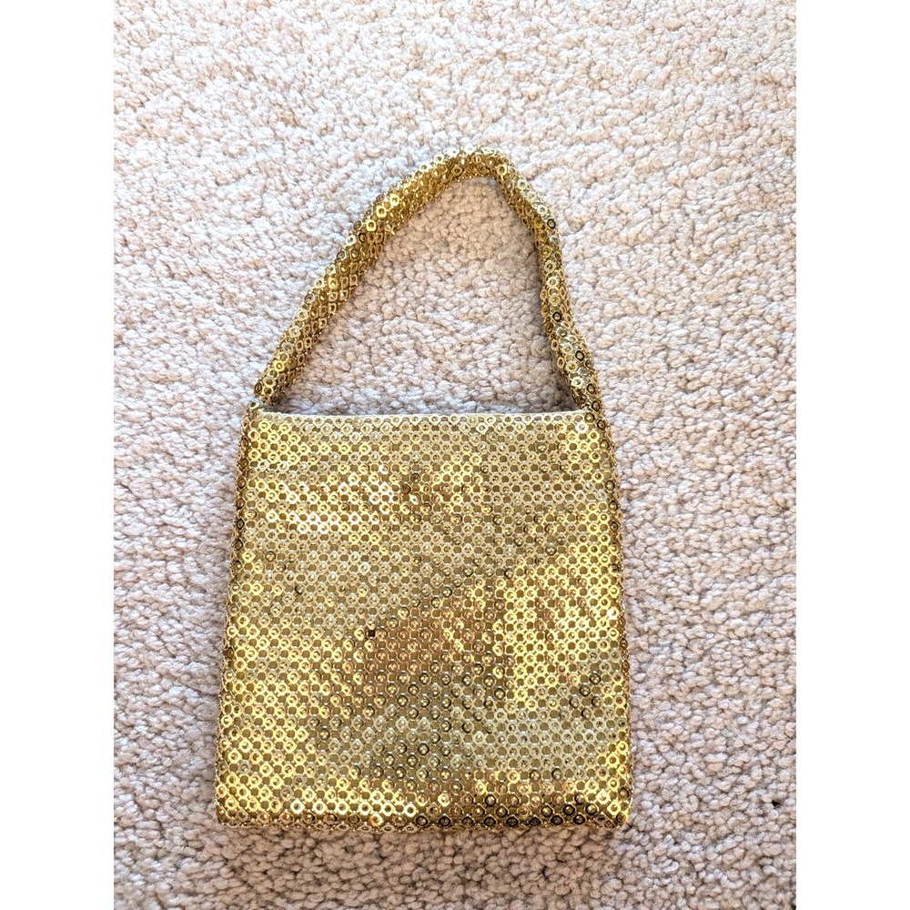 NWOT Jessica McClintock Gold Metal Mesh Square Mini Evening Bag Handle Purse